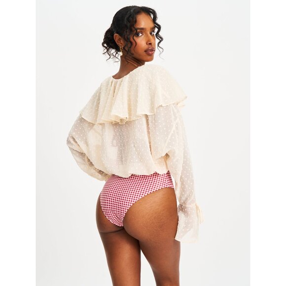 Magali Beige Dotted Mesh Ruffle Top - Picture 4 of 12